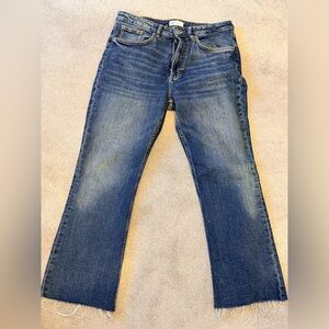 Zara Dark Wash Mid Rise Flare Cropped Jeans